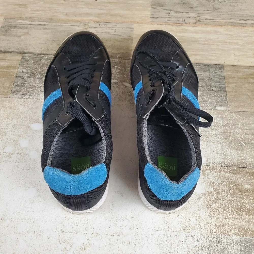 Hugo Boss Shuttle Tenn Tech Mens Shoes 7 Black Striking Blue Lace-Up Sneakers